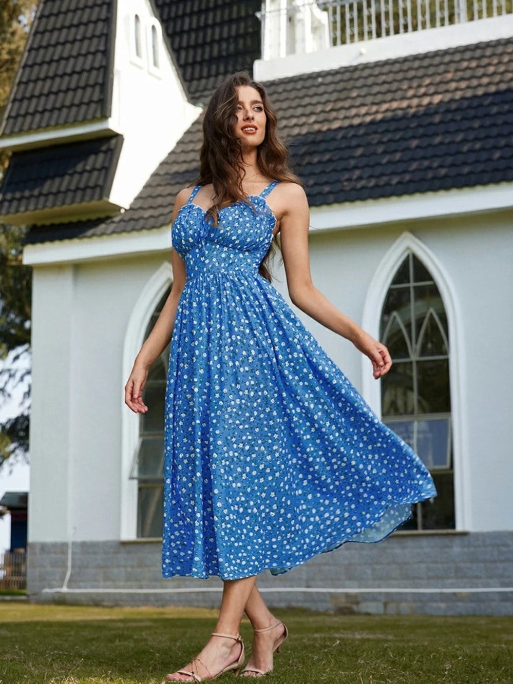 "NEW" Beautiful Scarlet Darkness Blue Floral Midi Sundress